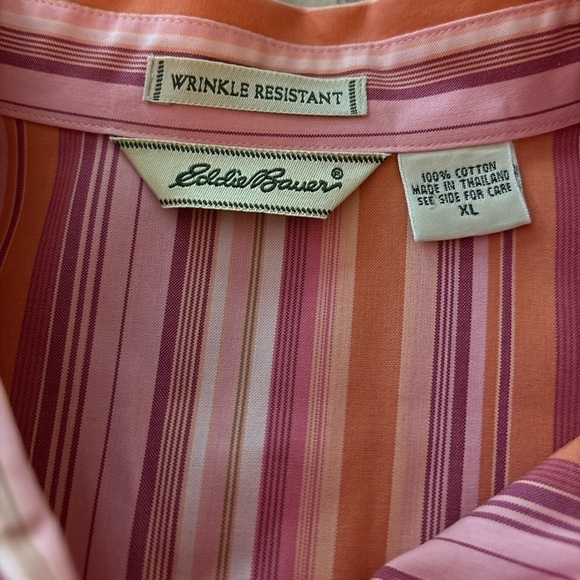 EDDIE BAUER button down shirt, XL, pink & gold stripes, easy care, straight hem. - Picture 5 of 5